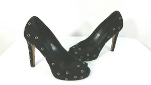 Guiseppe Zanotti Platform Heels Black Suede Shoes Gold Grommet Size US 8 - Picture 1 of 8