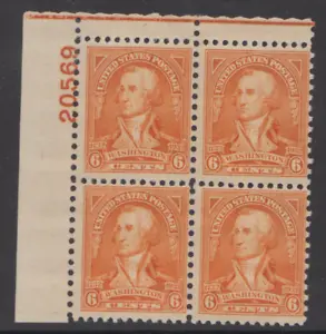 U.S. Sc #711 6 Cent George Washington Bicentennial Plate Block Never Hinged - Picture 1 of 1