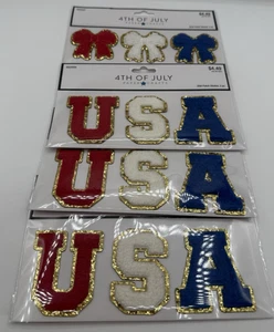 USA & Bows Patch Stickers Hobby Lobby Paper Crafts 4th Of July Lot of 4 - Picture 1 of 6