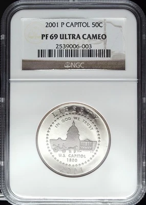 2001 P NGC PF 69 UCAM US Capitol Visitor Commemorative Clad Half Dollar ☆☆ 003 - Image 1 of 2