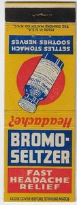 Funda de colección Matchbook Bromo-Seltzer alivio rápido del dolor de cabeza - Imagen 1 de 3