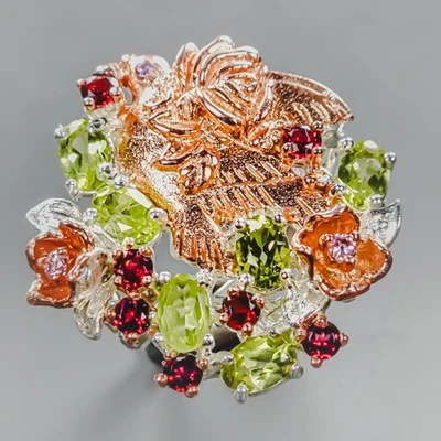 Anillo de peridoto natural hecho a mano de plata de ley 925 tamaño 6,5/R438604 Foto 1 de 4