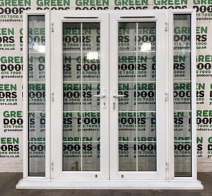 UPVC FRENCH DOORS GEORGIAN BARS HERITAGE EXTERNAL EXTERIOR WITH SIDELIGHTS USED - Picture 1 of 24