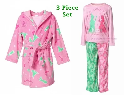 Wicked Girls Robe Pajamas Set Size 4 6 8 10 Pink Glinda Elphaba Bathrobe 3 Piece - Image 1 of 4