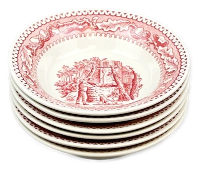 Royal China Memory Lane Pink Fruit Dessert Sauce Bowl Acorns USA VTG Set of 6 - Image 1 of 4