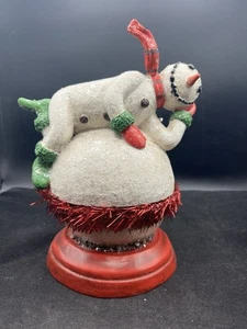 Paul Gordon Folk Art Pupazzo di Neve su Palla di Neve Gigante Contenitore 10” Mica Glitter - Foto 1 di 10