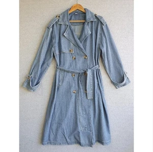 Anko Kmart Viral Denim Trench Coat Womens Sz 12 Light Blue Button Up Cotton - Picture 1 of 12
