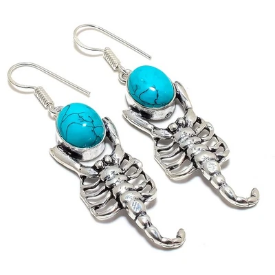 Scorpian Santa Rosa Turquoise Gemstone 925 Sterling Silver Earring 2.2" m809 - Image 1 of 4