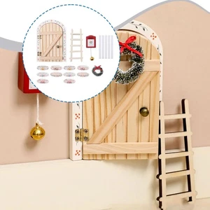 Christmas Elf Wooden Miniature Fairy Door Set Xmas for Holidays Themed Party - Picture 1 of 7