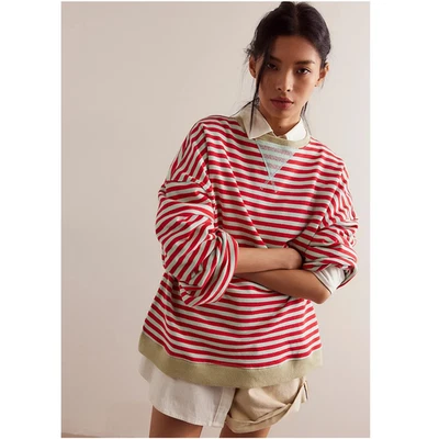 Free People We the Free Sweatshirt Striped Oversized Crewneck Size Small - Image 1 of 4