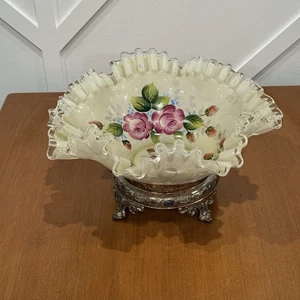 Fenton Cesta Plateada Jamestown Volantes Blanco Floral Novias Cuenco Pintado a Mano - Imagen 1 de 11