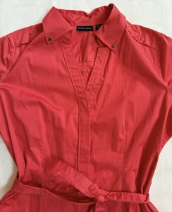 NY&C Coral Red Shirt Dress Women’s 14 Belted Cotton Blend Pockets Office NWOT - Picture 1 of 12