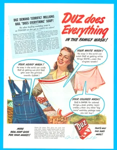 Duz laundry detergent pink undies jeans wash towels vintage print ad 1948 - Picture 1 of 3