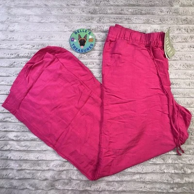 Pantalones H&M Medianos Barbie Rosa Mezcla de Lino Pierna Ancha Informales Verano Salón Pantalones Foto 1 de 4