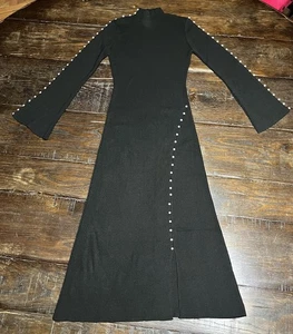 Ashleys schwarzes Strick Davis Kleid Langarm Kunstperlen Akzent Gr. M - Bild 1 von 9