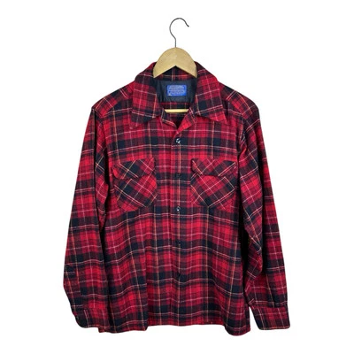 Vintage Pendleton Wool Board Shirt Loop Collar Plaid Red Mens Size Medium - Image 1 of 4
