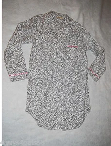 Womens BAGGY FLANNEL L/S SLEEP SHIRT Button Down GRAY ANIMAL SPOT Knee Lngth S - Picture 1 of 1