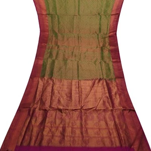 Vintage grüner zweifarbiger Sari 100 % reine Seide Zari handgewebt Brokat Sari Stoff - Bild 1 von 6