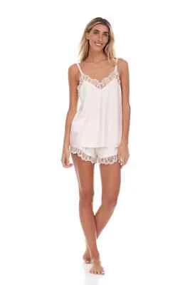 Flora Nikrooz Talla S Gabby Encaje Plateado Bordado Cami y Conjunto Corto Q81389 Marfil Foto 1 de 4