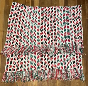 Vintage Christmas Afghan Throw 42”X 58” Crocheted Red White Green Granny Core - Picture 1 of 4