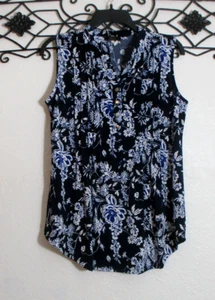 Vera Rose Top Women's Size S Sleeveless Blue Floral Round Neck - Picture 1 of 4