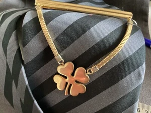Vintage FORSTAR Tie Chain Shamrock Four Leaf Clover Tie Clip Slide Chunky  - Bild 1 von 10