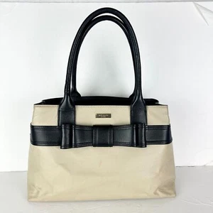 Kate Spade Leather Bow Tote Bag Purse Cream Black - Picture 1 of 12