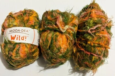Lot 3 New Moda Dea Wild Spring Yarn Skeins Crochet Knitting Orange Green Yellow - Image 1 of 3