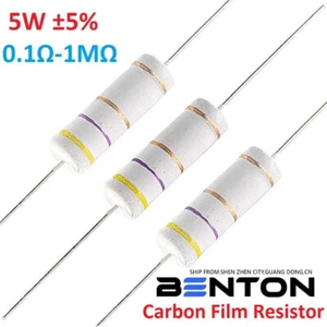 10PCS 5W Big Power Carbon Film Resistors ±5% - Full Range of Values ( 0.1Ω-1MΩ ) - Picture 1 of 4