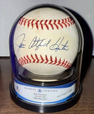 Jim "Catfish" Hunter HOF signed OAL Baseball Beckett Encapsulated BAS - Image 1 of 4