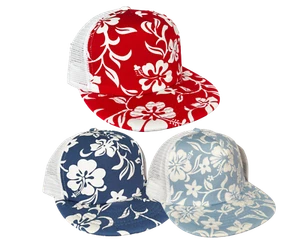 5 Panel Hawaiian Floral Print Flat Bill Foam Front Mesh Back Snapback Cap Hat - Picture 1 of 15