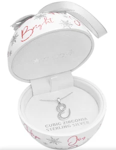 CUBIC ZIRCONIA INITIAL "E" STERLING SILVER PENDANT NECKLACE 18" ORNAMENT BOX NIB - Picture 1 of 7