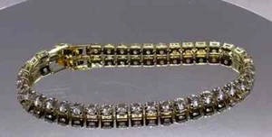 14k yellow gold over 925 silver tennis bracelet with lab created diamonds 7” lon - Picture 1 of 4
