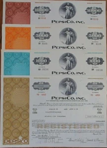 Pepsi Cola, PepsiCo, Inc. 1970s Bond Certificate Set of 4 Different Colors, Soda - Picture 1 of 5