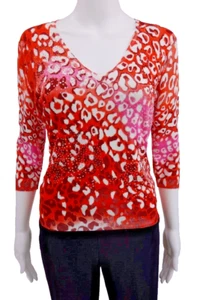 ROT WEISS ROSA BCBG MAX AZRIA DAMENPULLOVER V-AUSSCHNITT PAILLETTEN PERLEN 3/4-ÄRMEL GRÖSSE M - Bild 1 von 6