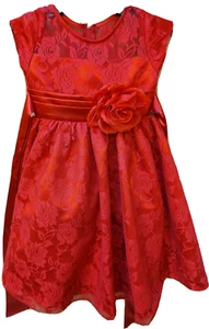 SHANIL 2T Formal Red Flower Girl Dress Sleeveless Lace Overlaid Dress - Imagen 1 de 7