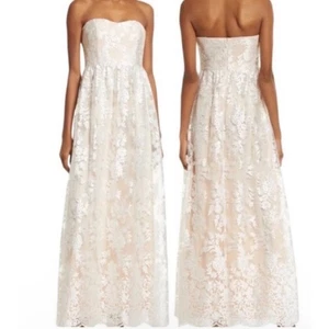 Maxi abito donna Lulus Love will Find a Way senza spalline pizzo floreale bianco nudo M - Foto 1 di 13