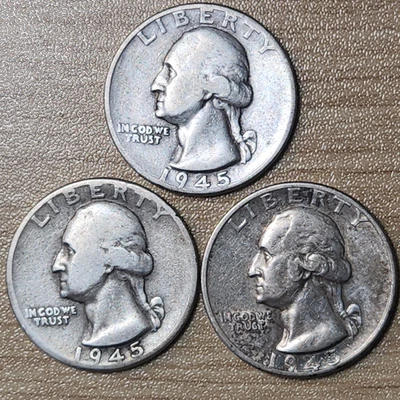1945 P D S Silver Quarters, 3 coin lot - 90% Silver, Perfect 4 Albums, Q45-3 - Image 1 of 2
