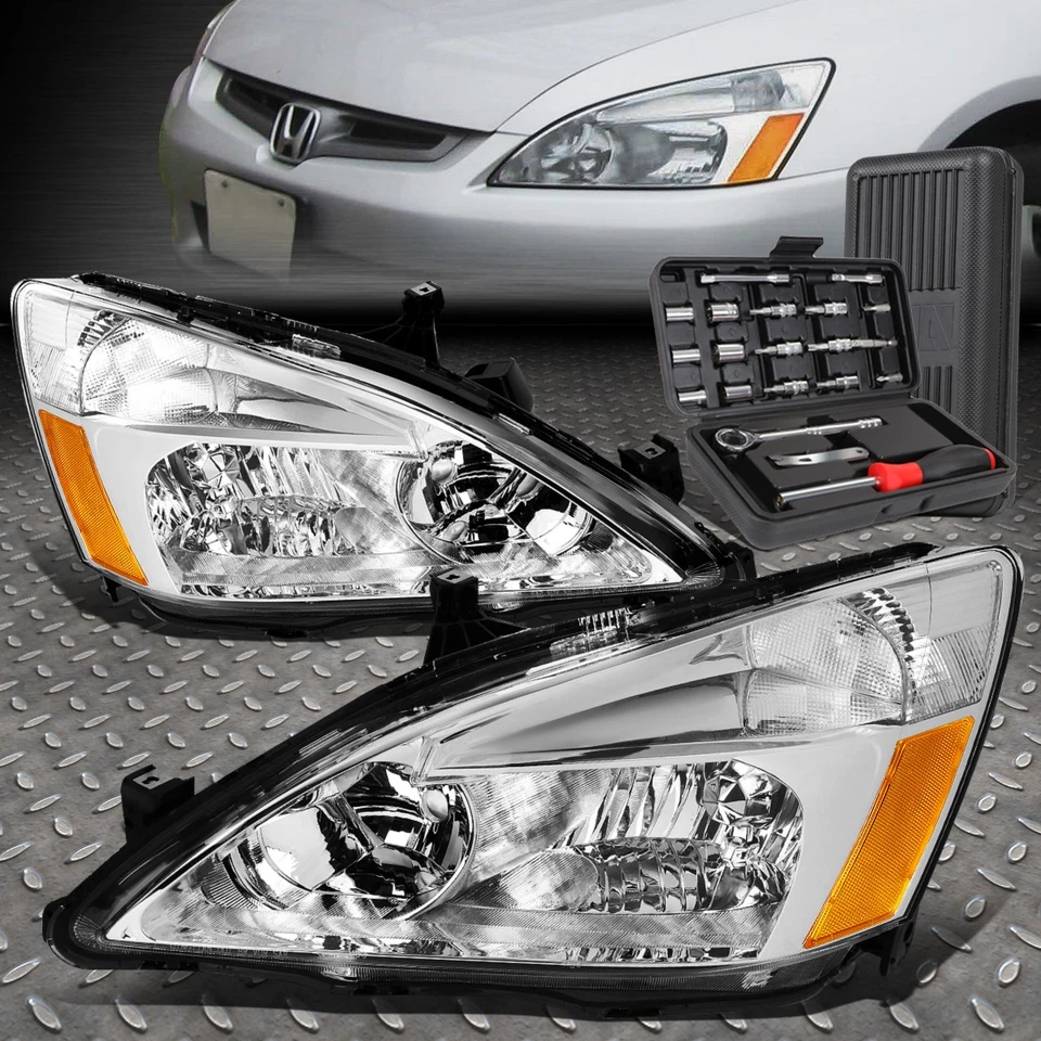 ДЛЯ 03-07 ХОНДА АККОРД ХРОМИРОВАННЫЙ КОРПУС ЯНТАРНАЯ СТОРОНА ФАРЫ ФАРЫ ФАРЫ ФАРЫ + НАБОР ИНСТРУМЕНТОВ - Изображение 1 из 4