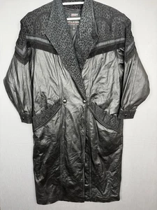Vintage Wilsons Schwarz Leder Trenchcoat Damen Große L Thermo Wildleder 90er Y2K - Bild 1 von 13