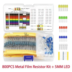 ​​800PCS Metal Film Resistor Kit + 5MM LEDs 1% 10Ω-1MΩ Electronics Combo - Imagen 1 de 8