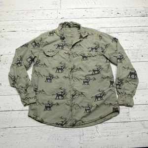 Barn Fly Trading Shirt Mens Large Green Elk Mountains Western Pearl Snap Cotton - Picture 1 of 9