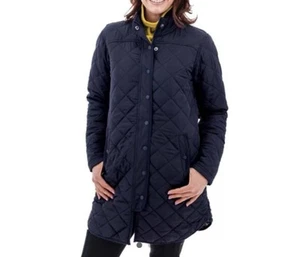 Aventura Women’s Carrigan Quilted Jacket Long Zip Snap Navy Small Car Coat Parka - Picture 1 of 10