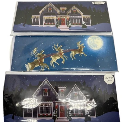 Up With Paper Panoramics Pop Up Christmas Cards Set 3 Houses Santa Reindeer - Image 1 of 4