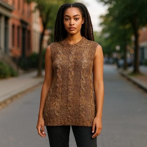 Vtg Leather Woven Sweater Top Womens Medium Uno Boho Girls Night Out - Picture 1 of 9