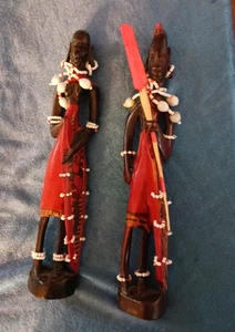 9 Inch Ebony Hand Carved African Mangbetu Tribesman and Woman - Picture 1 of 9