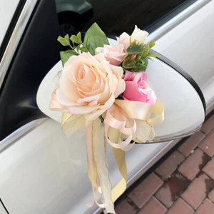 Ribbon Flower Wedding Party Artificial Flowers Bridal Car Mirror Door Decoration - Picture 1 of 10