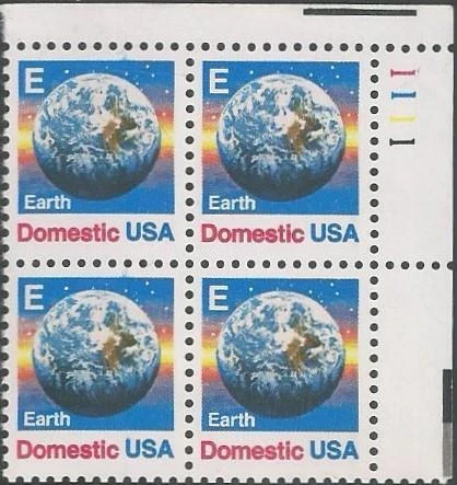 Plate Block of 4 stamps - Scott 2277 - 25 cent - E Rate - Earth - 1988 - MNH - Image 1 of 1
