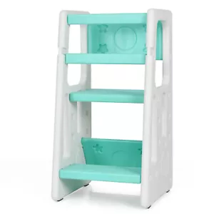 Taburete escalonado de cocina para niños con rieles de seguridad dobles taburete de aprendizaje para niños pequeños verde - Imagen 1 de 11