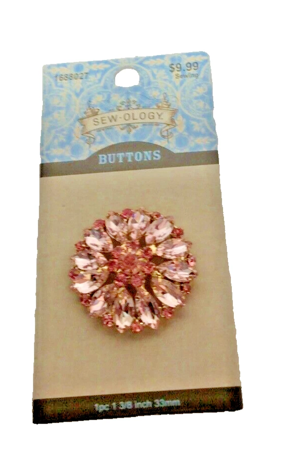 Sew-ology Pink Rhinestone Flower Shank Button 33mm - Image 1 of 1